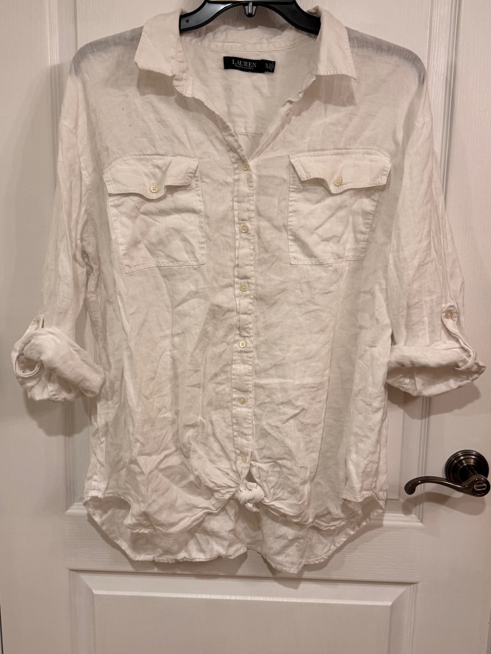 Lauren Ralph Lauren Cream Button-Front Linen Casual Shirt